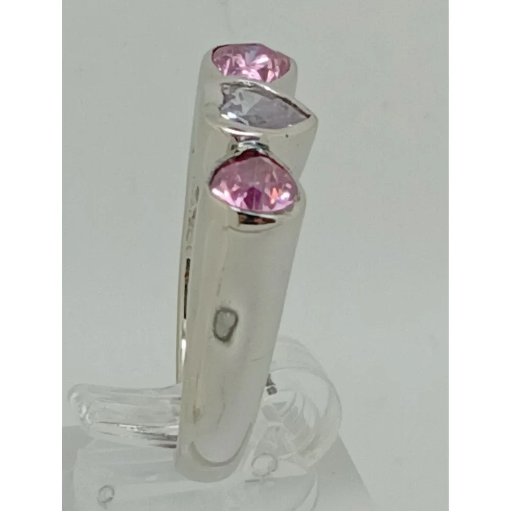 Rare New Vintage‎ 90s Pink Ice Heart Ring Sterling Silver 925 CZ Size 8.75
